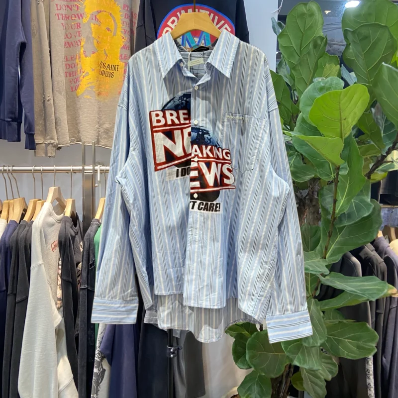 

Loose Fit Long Sve Printed Collar Men's irt Casual Sle Breathable Cotton American Trend Lazy Stripe Pattern Casual irt