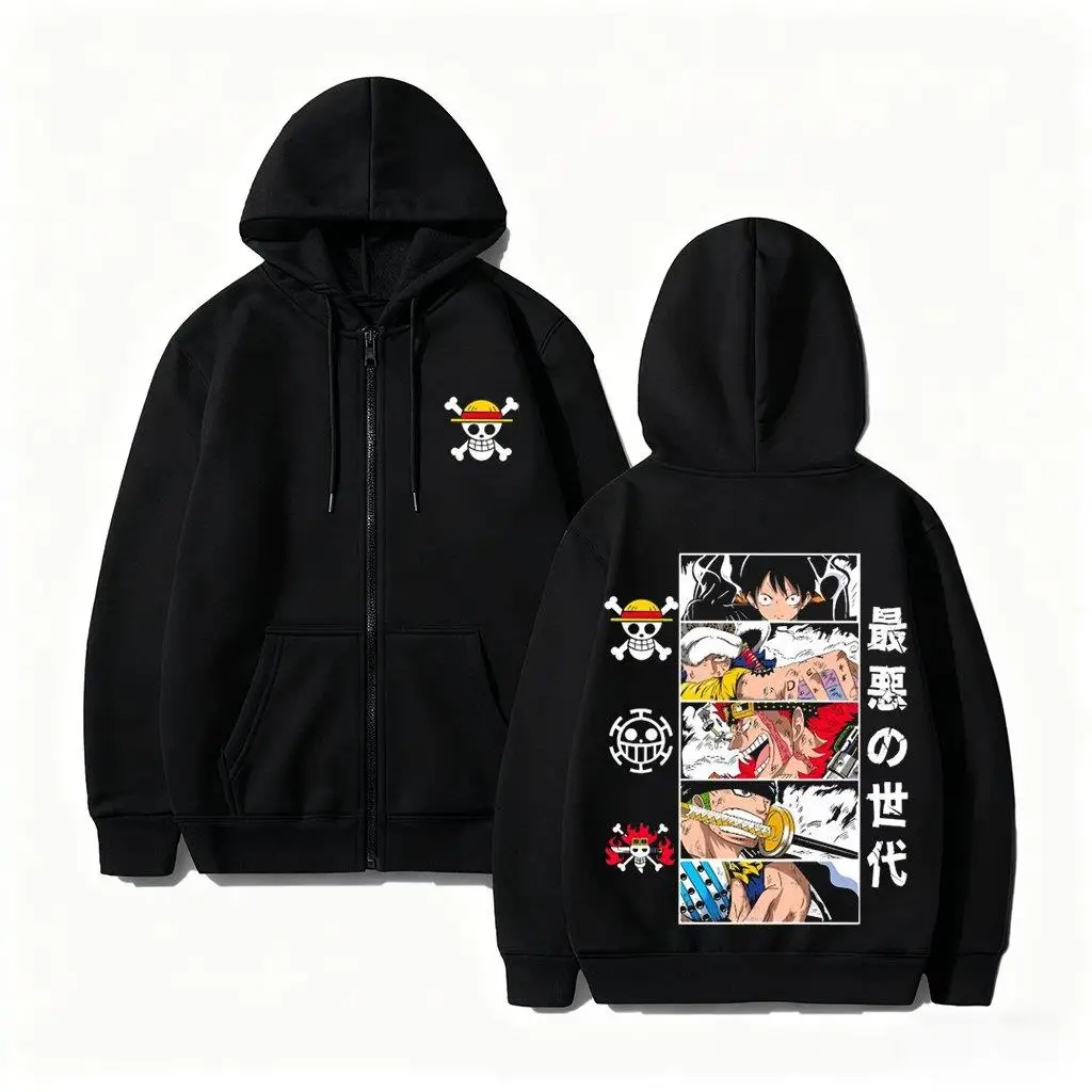 Unisex One Piece Anime Hoodie Männer Frauen Zip Up Sweatshirt 2026 Winter Casual Streetwear Baumwolle Pullover Cosplay Langarm Top