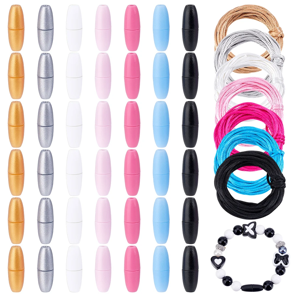 42 Set 7 Colors Lanyard Breakaway Clasps 24mm Bead Barrel Connector Safety Clasp Closure Clasp with 2mm x 38 Yards String Cord