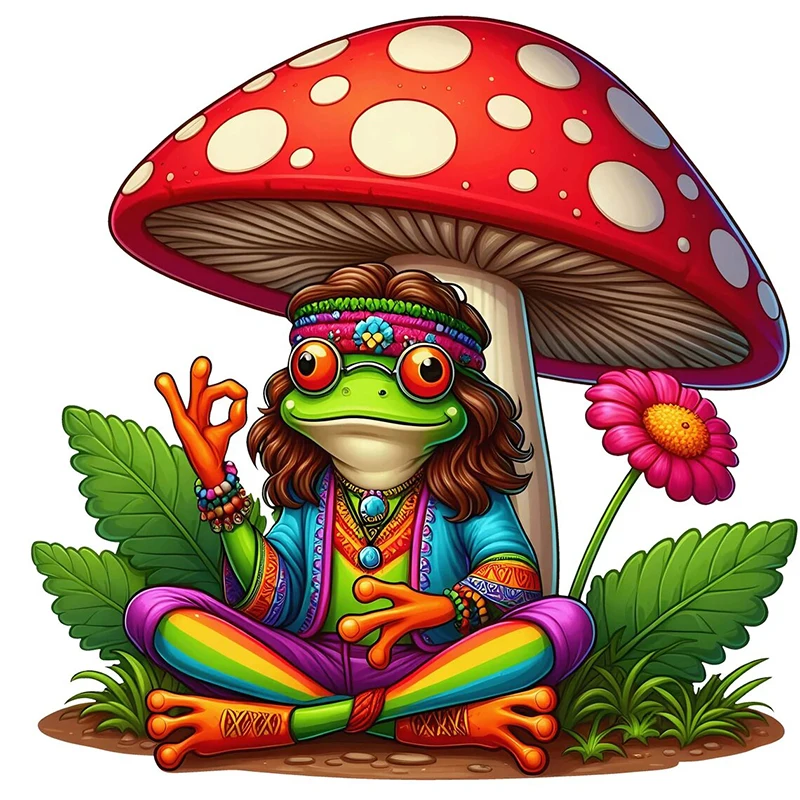 Funny Hippie Frog Sticker, Water-proof Home Wall Decal, Used for Wall, Bathroom, Cabinet, Door,Toilet, Car, Laptop