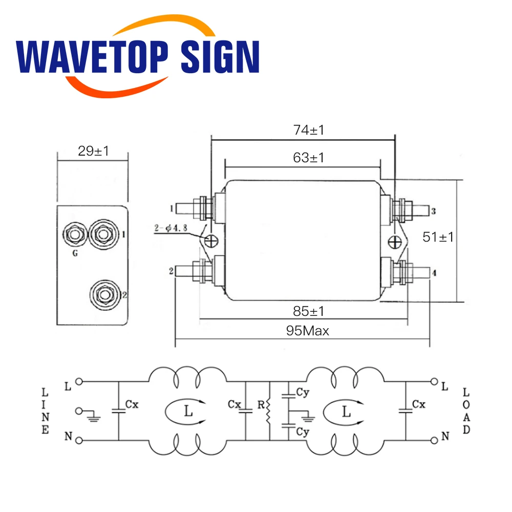 WaveTopSign CANNY WELL CW4L2-20A-S EMI Power Filter Single Phase CW4L2-10A-S CW4L2-6A-S AC 115V / 250V 20A 50/60Hz