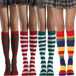 Striped Knee High Thigh Socks Women's Fashion Rainbow Long Socks Winter Knitted Warm Knee Socks Cosplay Party Elf Costumes Decor