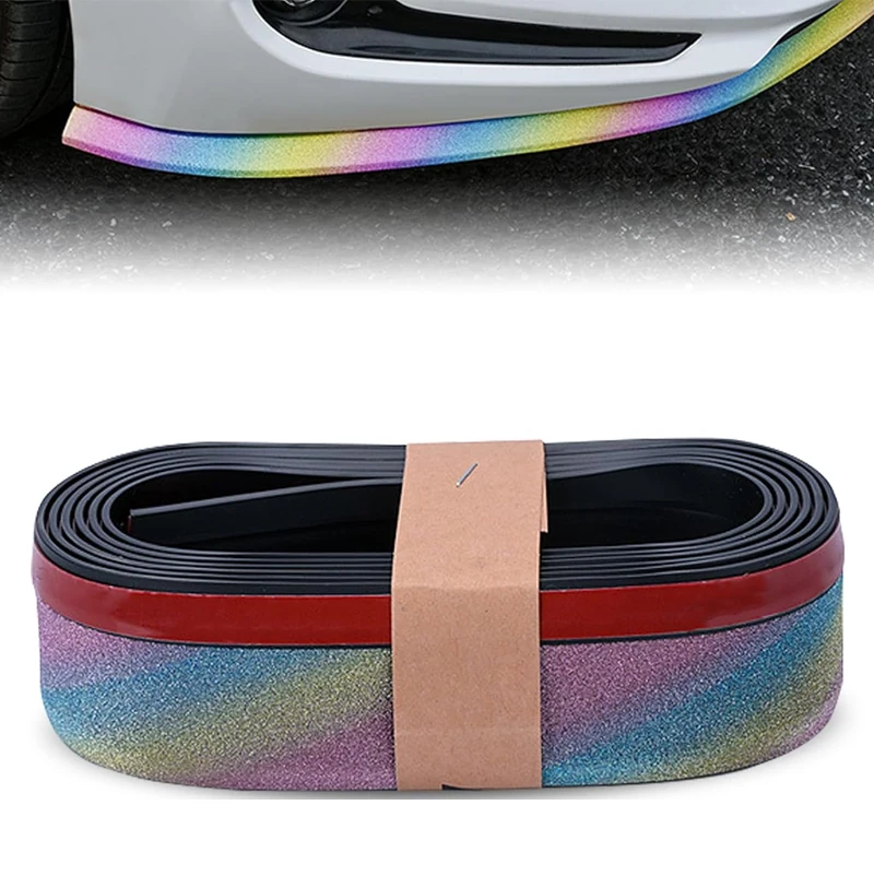 2.5m Soft Rubber Car Front Bumper Spoiler Lip & Side Skirt Protector Non-Fade Scratch-Resistant Guard Strip Shiny Colorful Decal