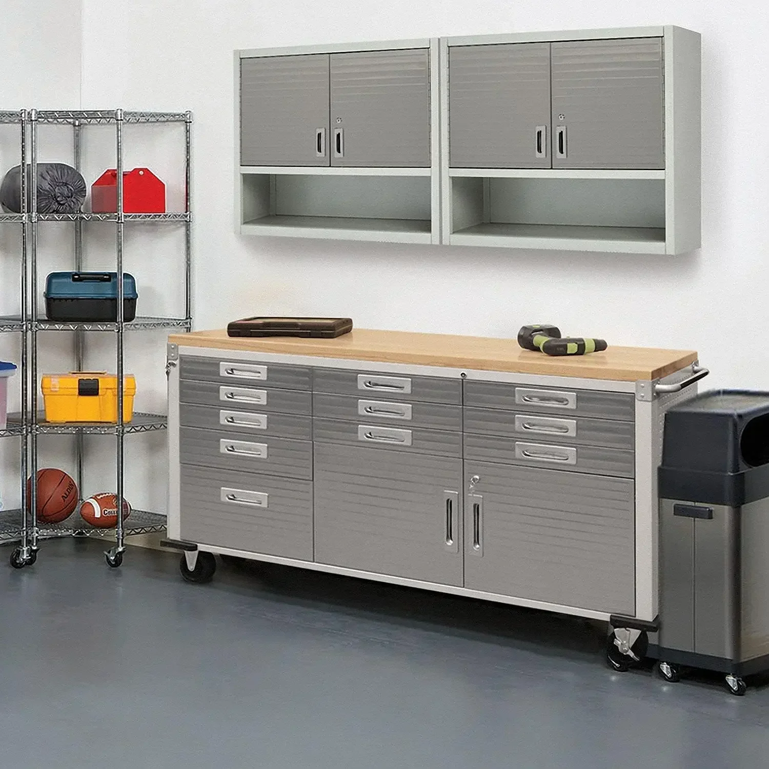 [أفضل بائع! ]طاولة منضدة خزانة دوارة شديدة التحمل من UltraHD مع سطح من الخشب الصلب، محطة عمل للمرآب