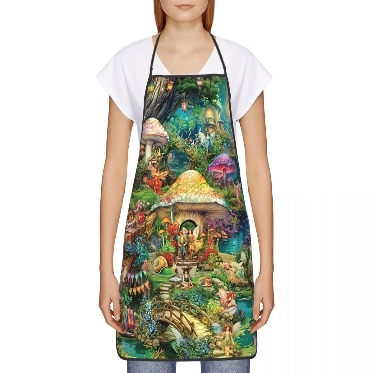 Custom Merry Mushroom Village Picnic Funny Apron for Men Women Adult Unisex Chef Bib Tablier Cuisine Cooking Baking Painting