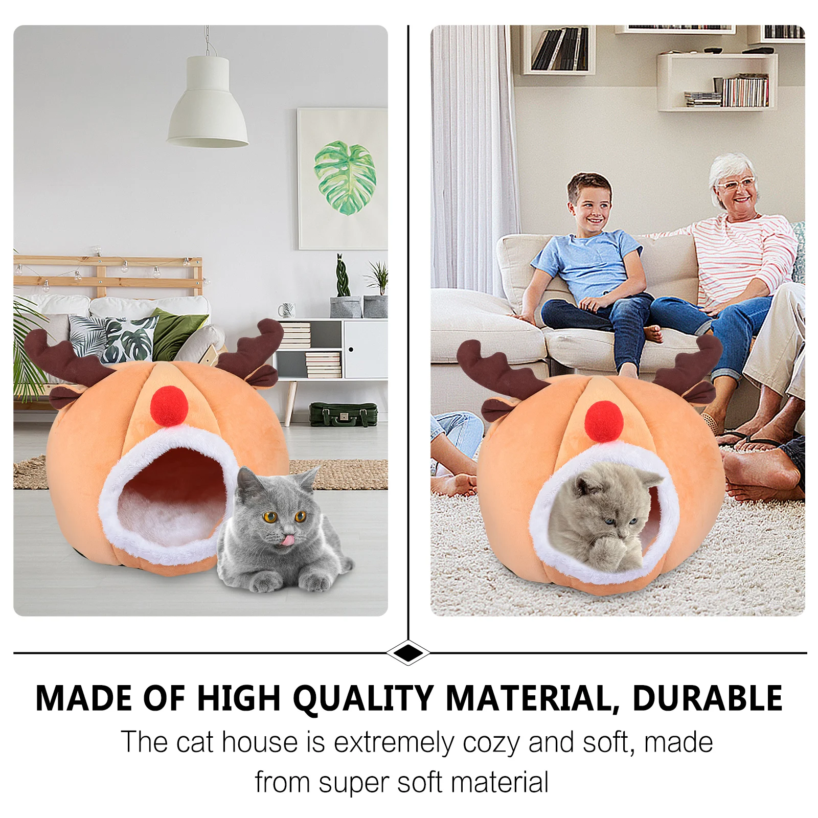 

Reindeer Pattern Cat Half Closed Warm Indoor Winter Pet Nest Bed Cozy Christmas Cat Sleeping Bed Pet Nest