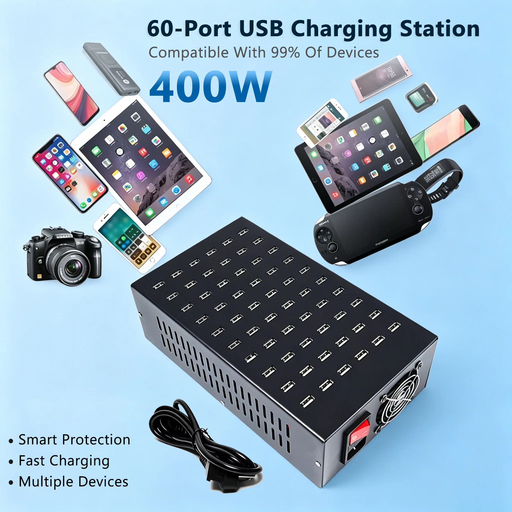 400W 60 Ports USB Charger for iPhone Kindle Samsung Xiaomi Charging Station Dock Multi USB Charger Desktop Mobile Phone Charge