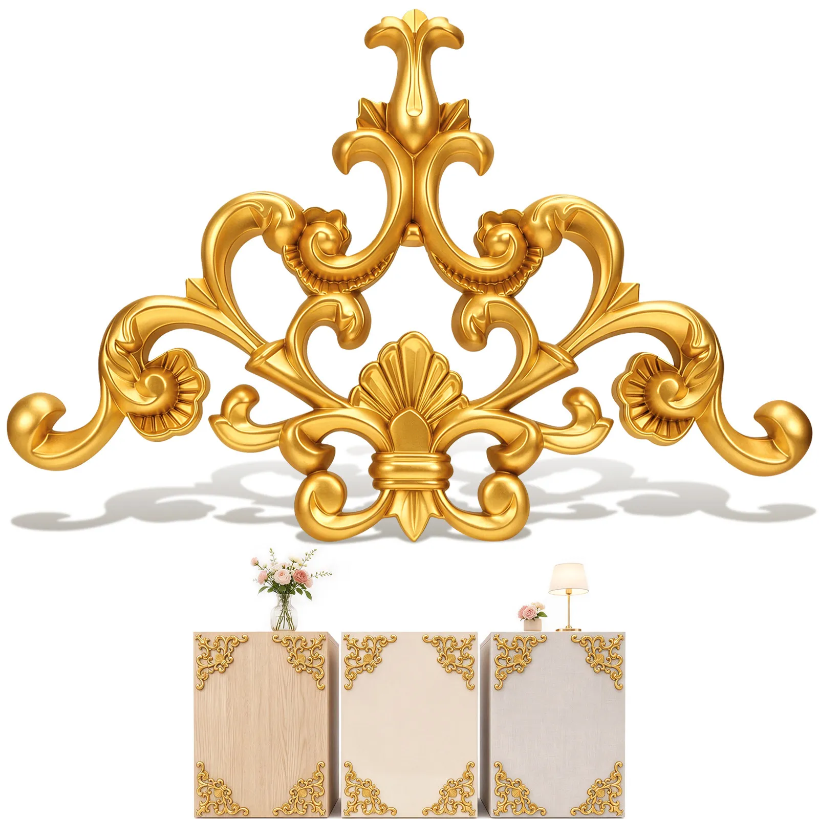 European Design PVC Carved Flower Onlay Applique Unpainted Wall Ceiling Door Cabinet Wardrobe Furniture Decorative Onlay