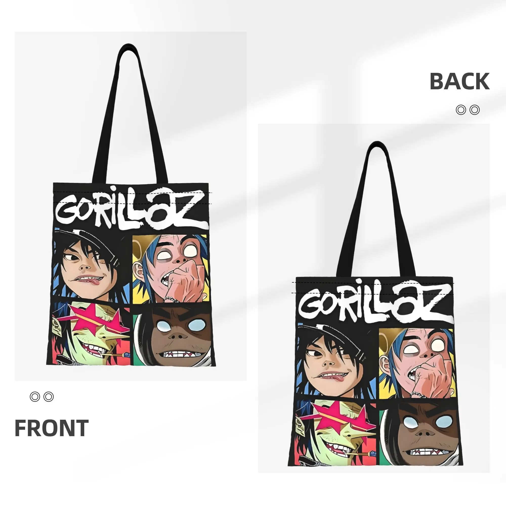 1PC Large Capacity Virtual Band G-Gorillaz Rock Band Canvas Tote Bag Foldable Chic Pattern No Closed Design