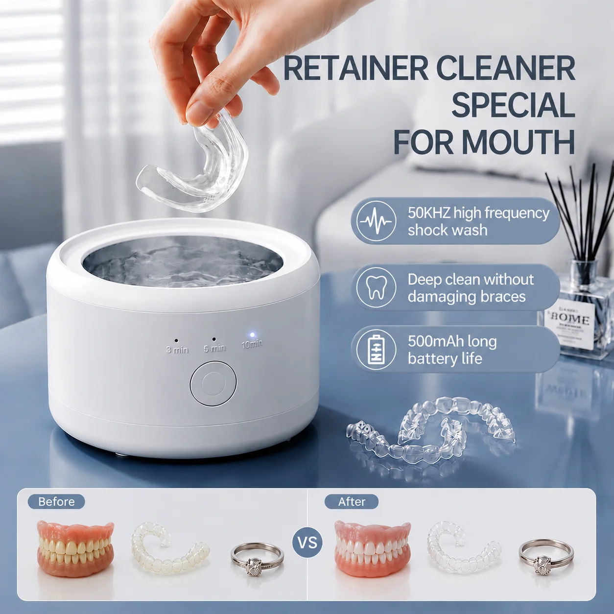 USB Electric ultrasonic cleaner machine, ultrasonic denture cleaner, Braces Box Cleaning Multi-function Invisible Retainer
