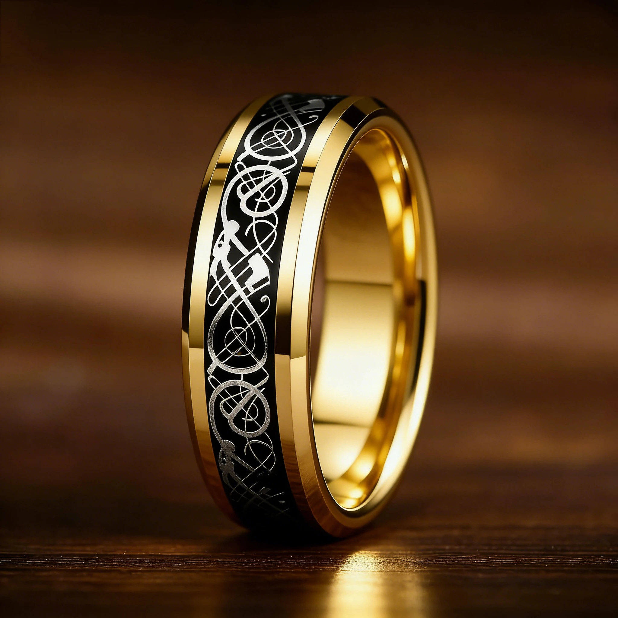 Wholesale Celtic Black Carbon Fiber Rings, Fashion Gold Color Men Stainless Steel Dragon Rings, Men Wedding Band Jewelry view 3