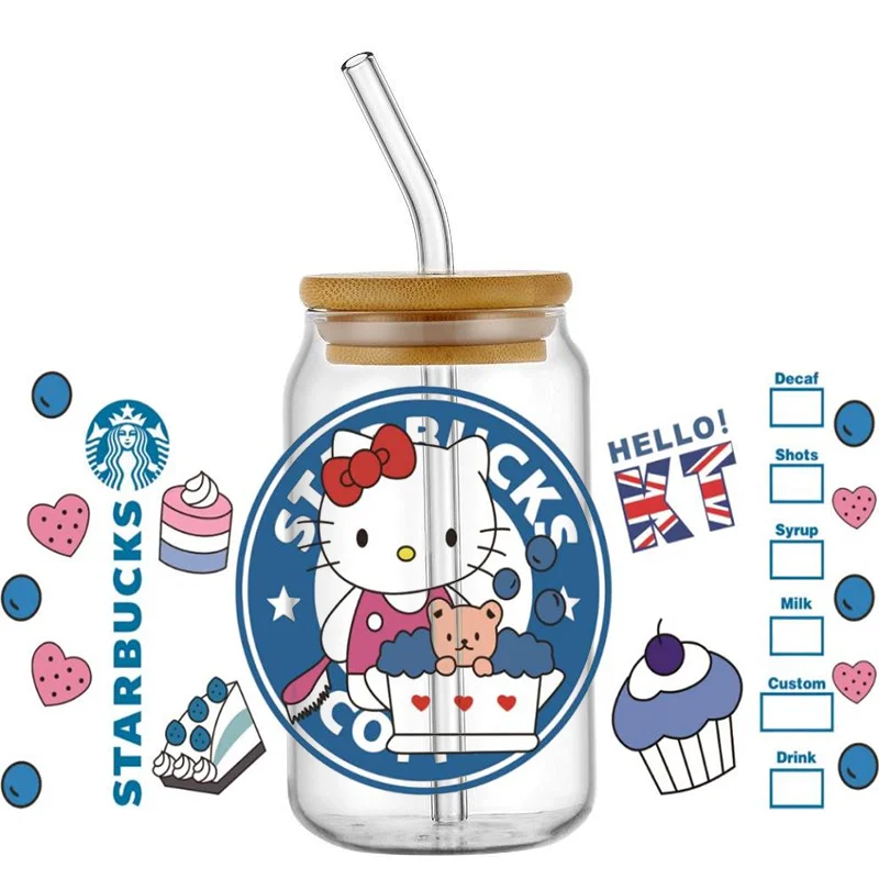 Miniso 3D Kitty Cat Decal Cup Washable Transfer Sticker 16oz UV DTF Cup Wrap DIY Mug UV DTF Waterproof Sticker