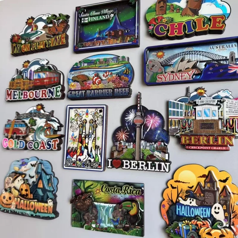 Norway Iceland Peru Fiji Chile Melbourne Sydney Berlin Germany Spain Dubai Jamaica USA Halloween Mexico Wood Fridge Magnets