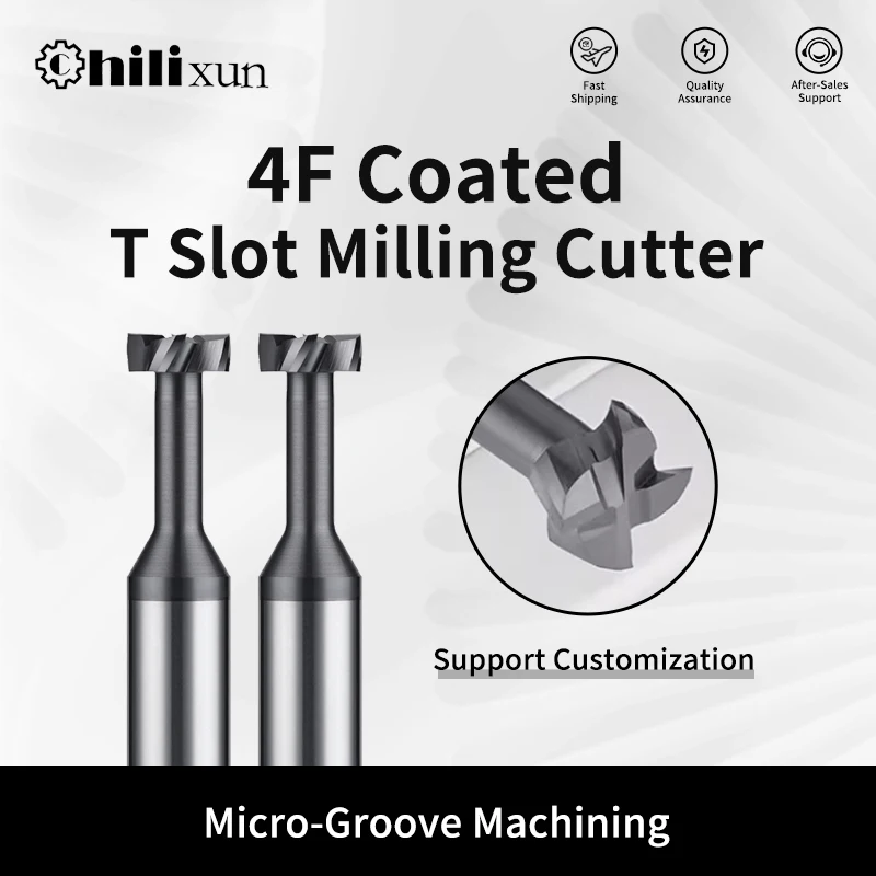 

HILIXUN 4F Coated Carbide T Slot Milling Cutter Tungsten Steel Alloy CNC Tools Metal Machining 2-20 mm Groove T Type End Mills