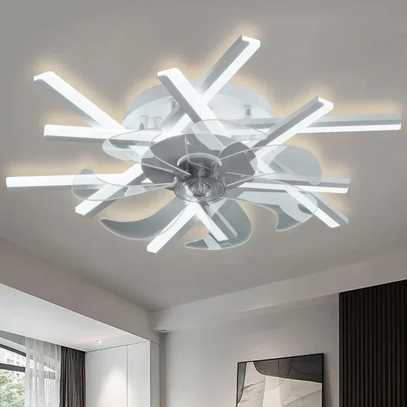 Living room luxury LED ceiling fan pendant light dimming intelligent remote electric fan cooling room decoration ceiling light