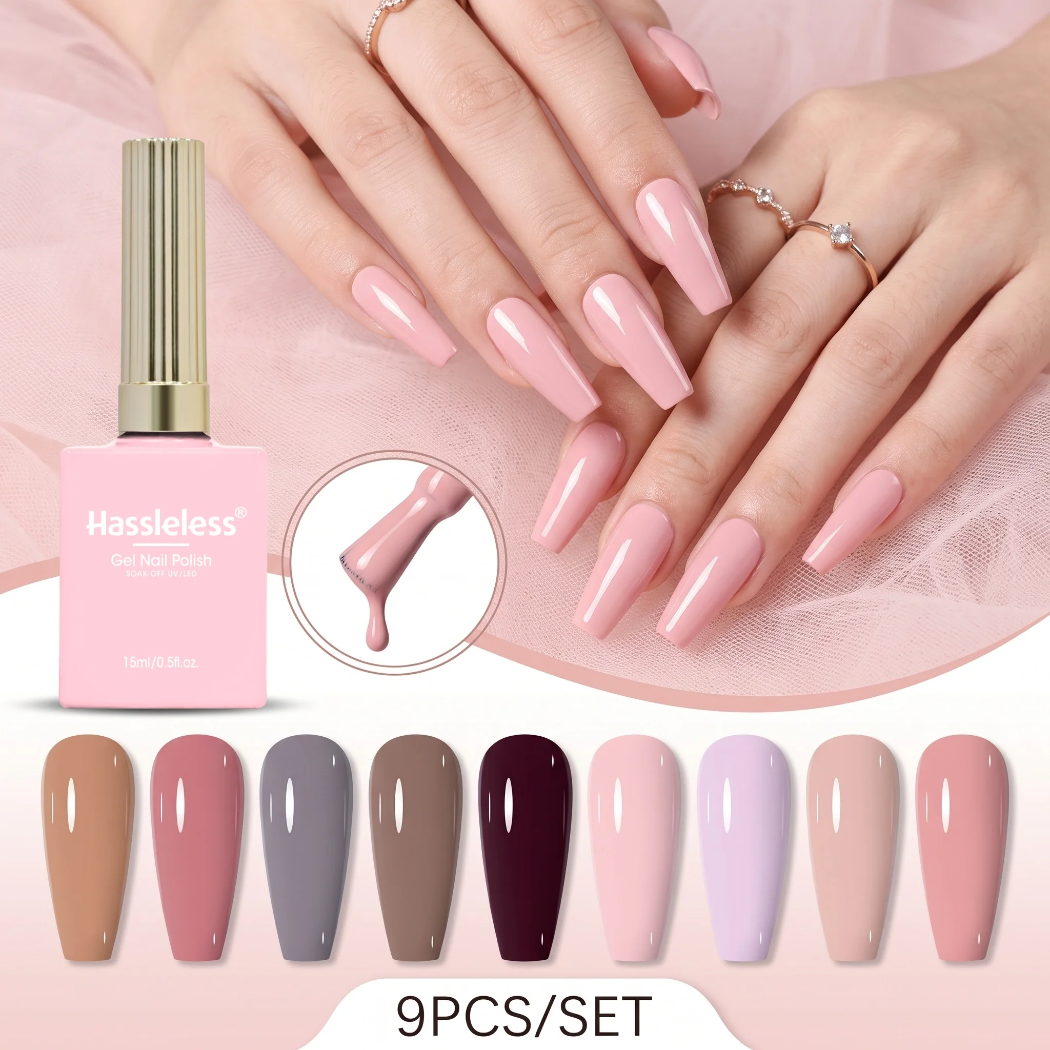 Hassleless 9Pcs Nail Polish Gel Set That Can Create Salon-Quality Results at Home, a Great Gift for Women