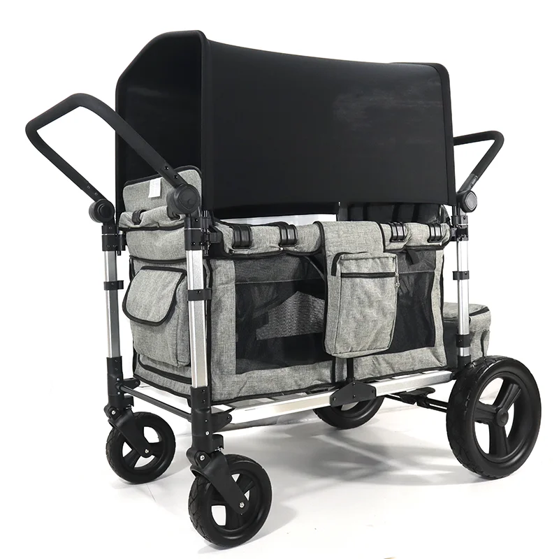 

Foldable Comfortable Four Wheels All-terrain Double Wagon Stroller Four Seaters For Children