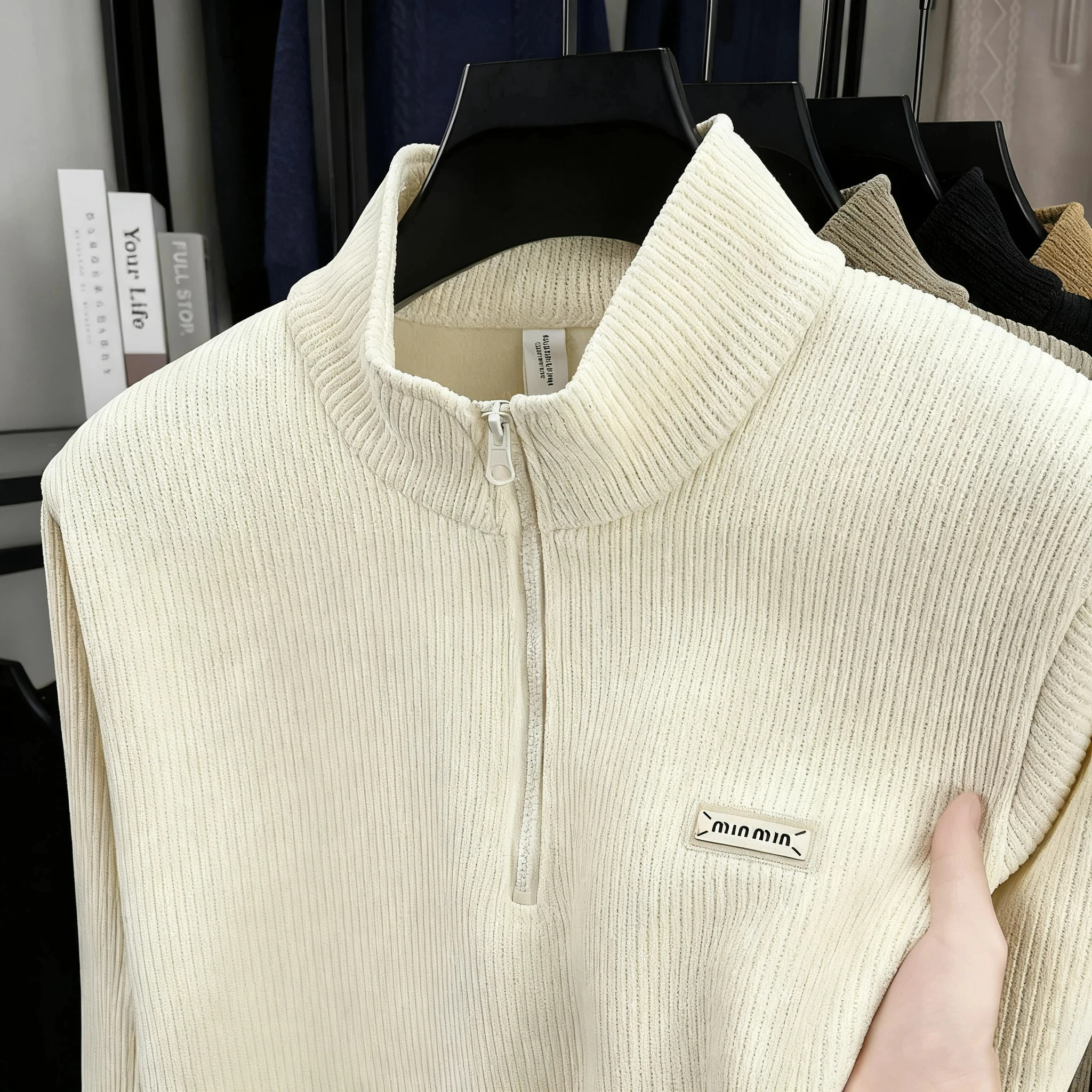 

Autumn Winter Men Knit Sweater Half Zip Stand Collar Casual Fashion Warm Thick Versatile Pullover Knit Sweater