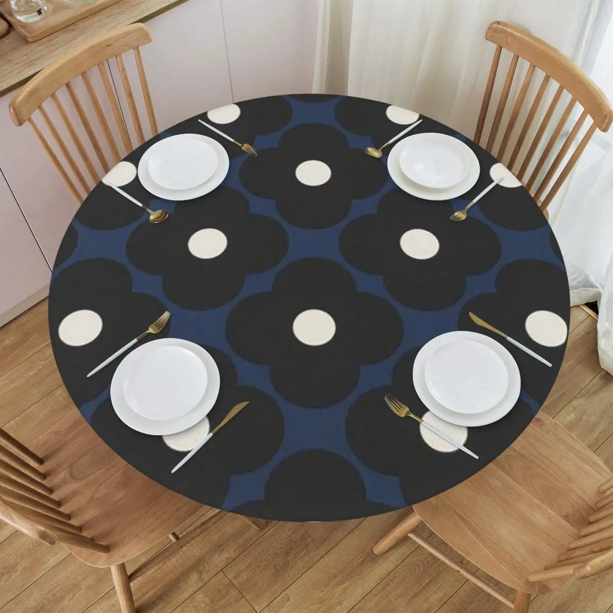 Orla Kiely Flowers Abstract Waterproof Round Tablecloth Oilproof Table Cloth for Kitchen Events Dining Table Cover