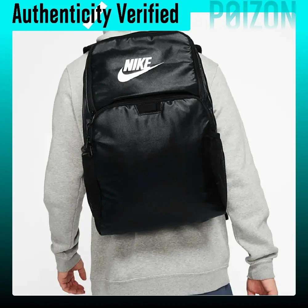 Mochila Nike de poliéster regular para hombre, negra y blanca BA6123-011