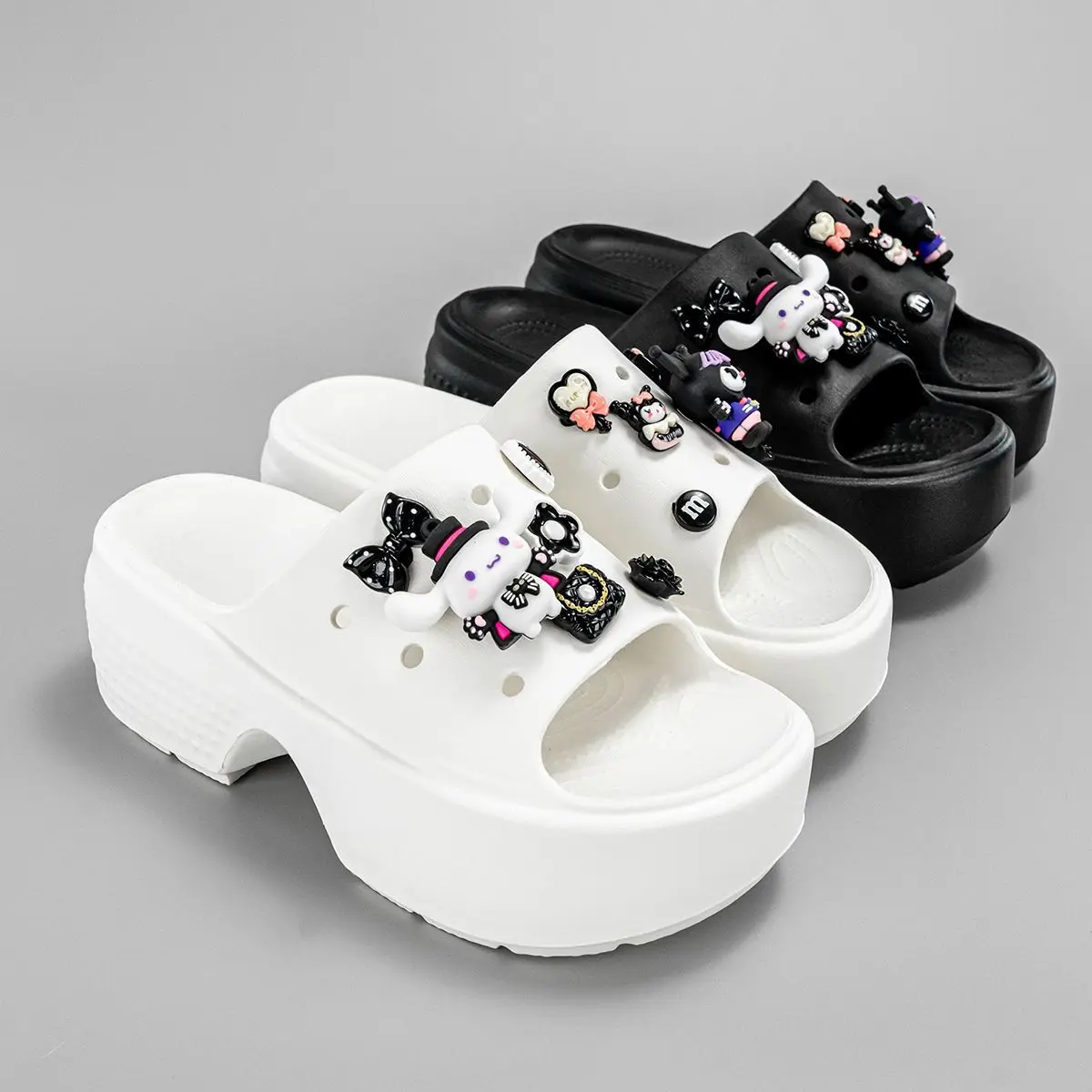 

Sanrio Cinnamoroll Kuromi летние тапочки с героями мультфильмов, корейская версия, модные тапочки на высоком каблуке на толстой подошве, повседневные нескользящие тапочки