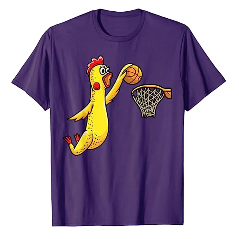 Funny Rubber Chicken Playing Basketball Player Sports T-Shirt Humorous Coaches Graphic Tee Tops Short Sleeve Blouses Lovely Gift