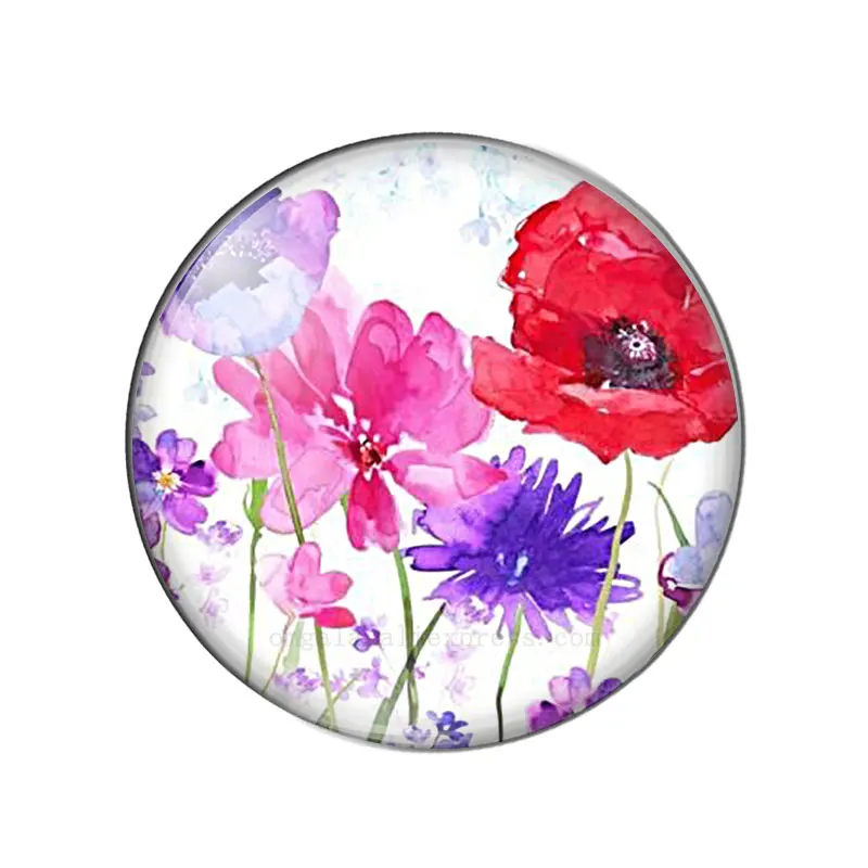 Colorful Watercolor Rose Flowers Pattern  8mm/10mm/12mm/18mm/20mm/25mm Round photo glass cabochon demo flat back Making findings