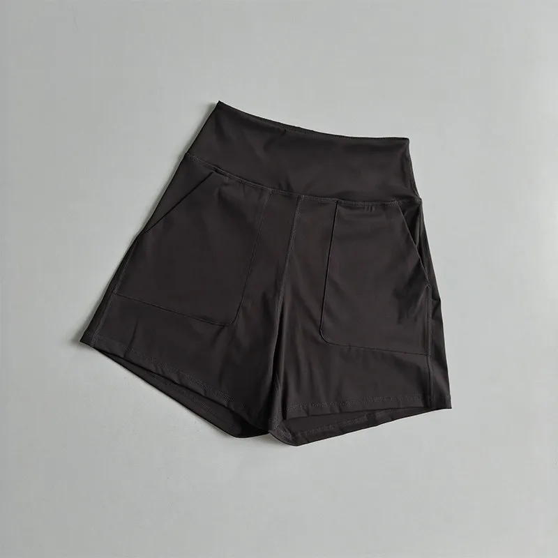 Yoga-Shorts mit hohem Bund und Taschen für Damen, Sommer, Outdoor-Training, Laufen, Pilates, Fitness, schnelltrocknend, atmungsaktiv – Detail 5