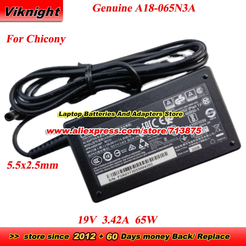 

Оригинальный адаптер переменного тока Chicony A18-065N3A 19 В 3,42 А 65 Вт A065R184P, зарядное устройство для источника питания LITEON с наконечником 5,5x2,5 мм