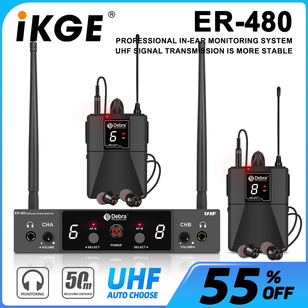 

New ER-480 UHF wireless in-ear monitoring system, signal stability, transmission range of 50m, for studio, drummers, stage