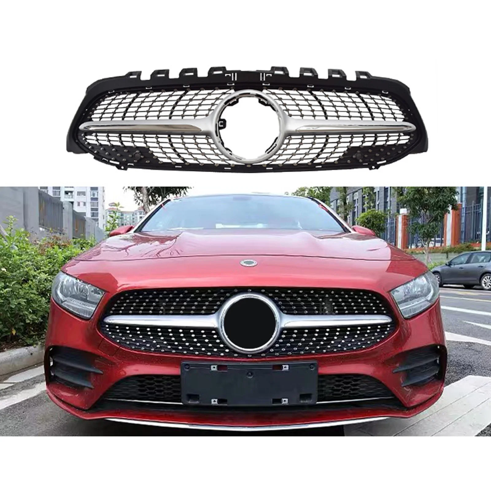 

Подходит для Mercedes Benz A-Class W177 2019 2020 2021-ON, передняя решетка, серебристый, черный