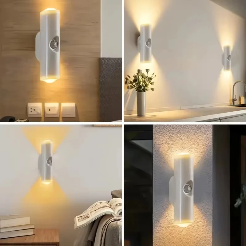 4/2pcs Cat Eye Motion Sensor LED Wall Lamp USB Charging Night Light for Living Room Bedroom Wall-Mounted Lighting for Closet