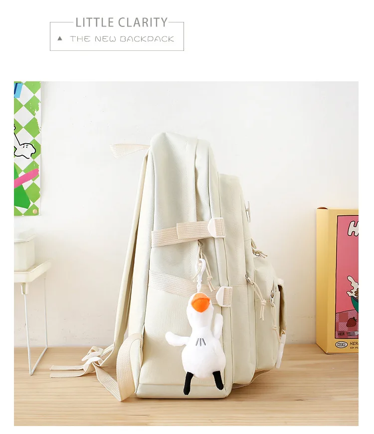 5-teiliges Set mit kostenlosen Anhängern im Waldstil, koreanische Version, lässiger Harajuku-Studentenrucksack für Mädchen mit großer Kapazität – Detail 22