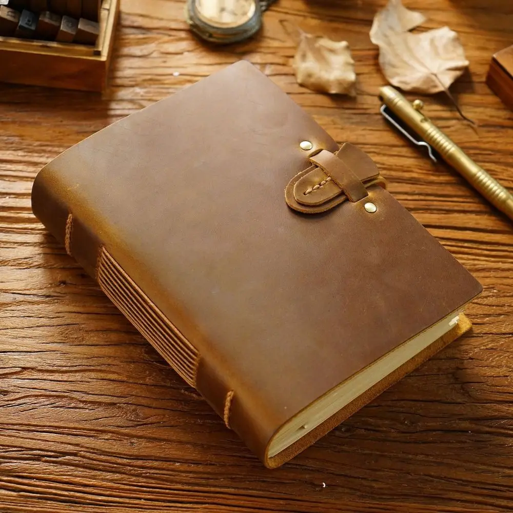 

Vintage Leather Bound Journal Rustic Handmade Genuine Leather Cover Travel Sketchbook Unlined Blank Pages Daily Notepad Gift