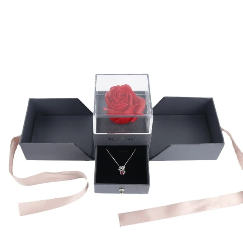 Black Blue Pink Color  Valentine's Day Rose Double Open Gift Box Eternal   Soap Flower Pearl Treasure Box