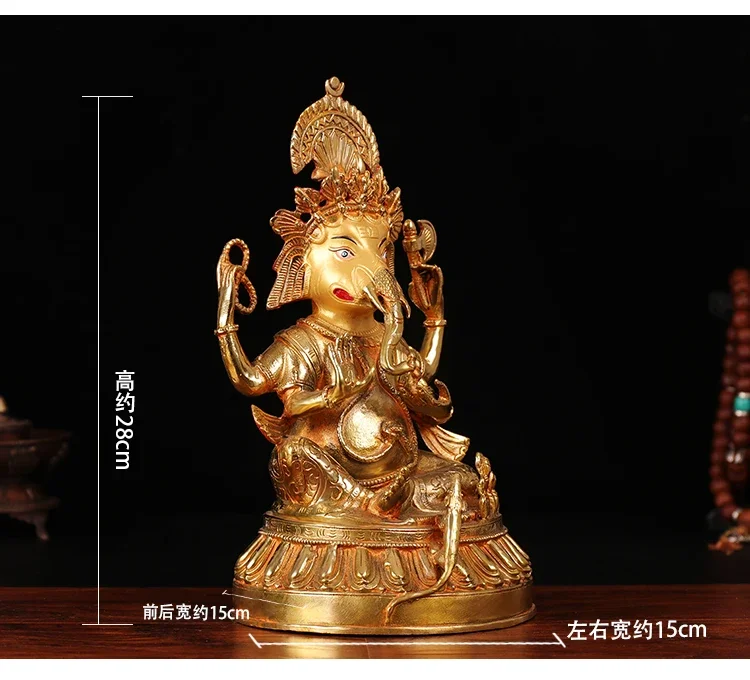 HOT SALE  28 CM Buddhism gilding Ganesha mammon God of wealth Buddha brass statue GOOD MASCOT