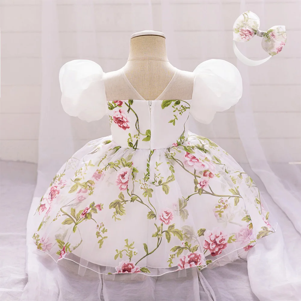 Baby Girl 2pcs Floral Wedding Party Dress Toddler Tulle Princess Gown Girls Summer Holiday Dresses Infant 1st Birthday Costumes
