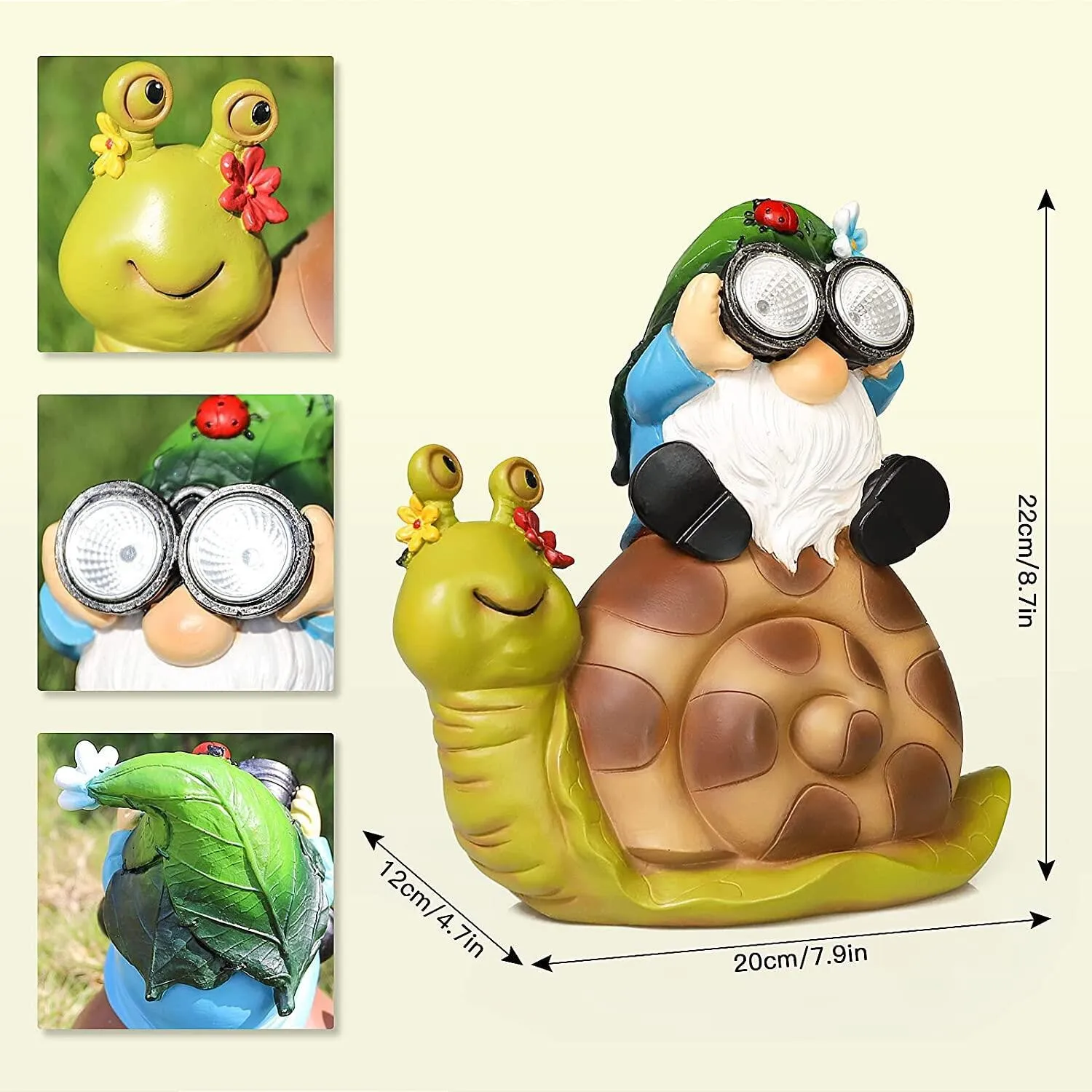 Cute Garden Gnome Snail Statue with Binoculars Outdoor Resin Figurine for Patio Lawn Yard Garden Decor Home Ornament Gifts