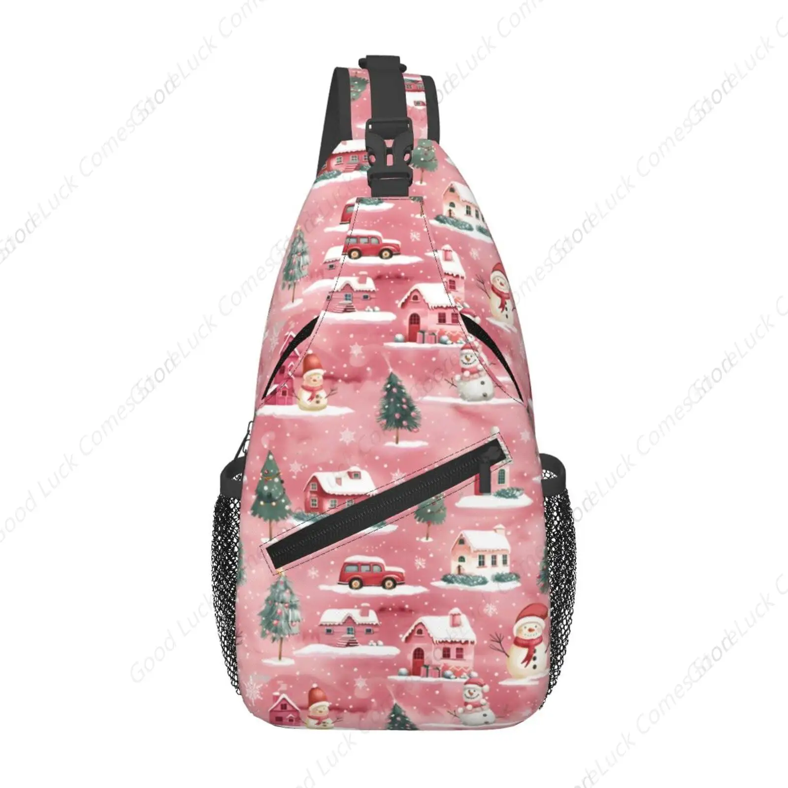 Christmas Sling Bag Snowman Crossbody Shoulder Bag Christmas Houses Trees Casual Backpacks Chest Bag Travel Hiking