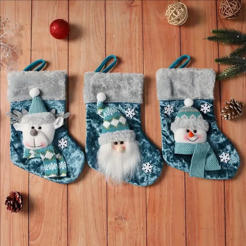 3pc Christmas Decorations Candy Socks Embroidery Old Man Christmas Stockings Christmas Children Gift Stockings Gift Bag Pendant