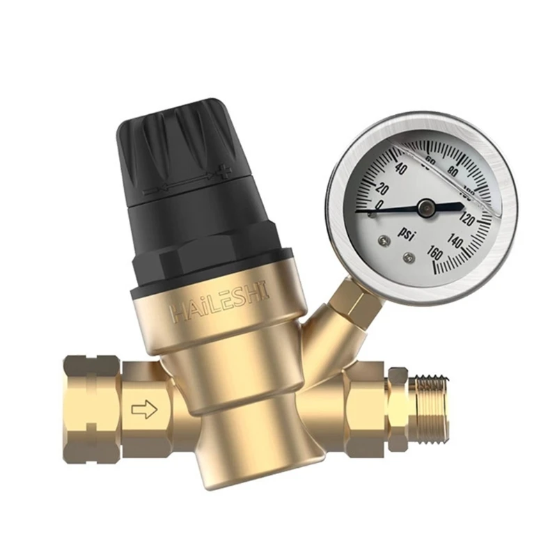 Professional DN20 3/4Inch Brass RVs Water Pressure Regulator Valves With Pressure Gauges For Stable Control 0.1-7.5MPa
