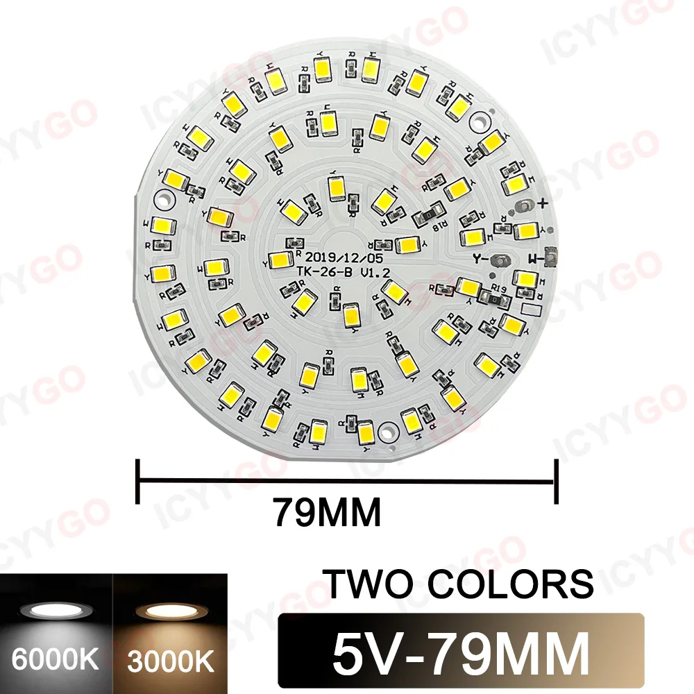 Imagem -02 - Painel de Luz Led de Alto Brilho Dc5v Temperatura de Cor Dupla Branco Quente Fonte de Luz Smd2835 Painel de Luz Redondo 79 mm