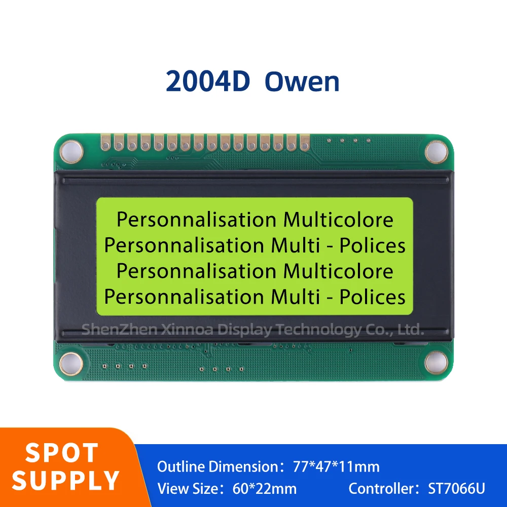 

Support Customized Language Single Row Interface Module 4.1 Inches 77*47MM Yellow Green Film European 2004D Character LCD Module