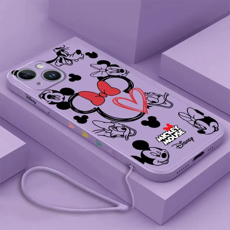 

Disney Mickey Minnie Logo Case For Apple iPhone 15 11 13 14 Pro Max 12 X XR XS Max 7 8 6 6S Plus Soft Liquid Phone Cover