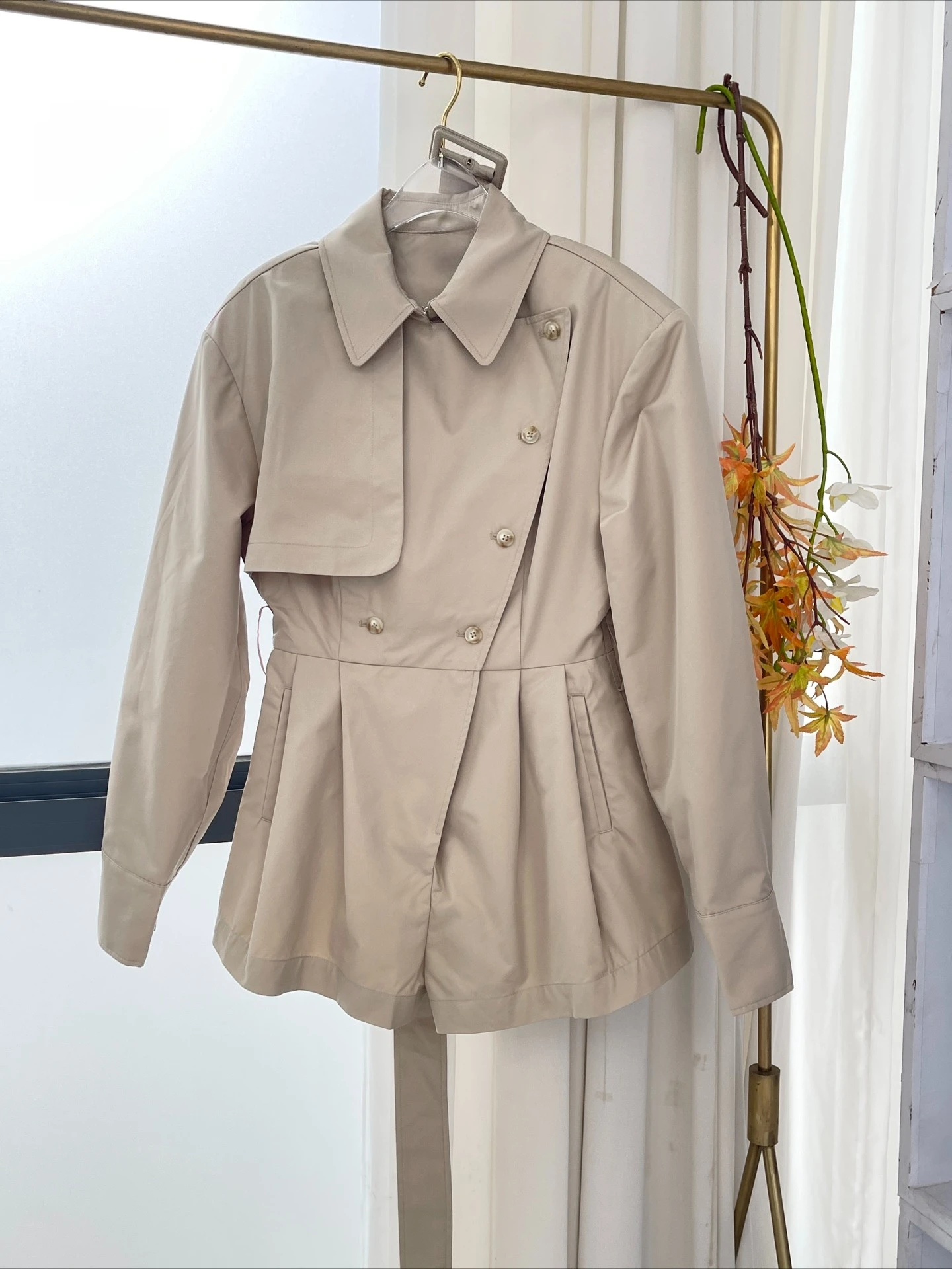 

Women's Khaki Trench Long Sleeve Coat Jumpsuit 2025 New