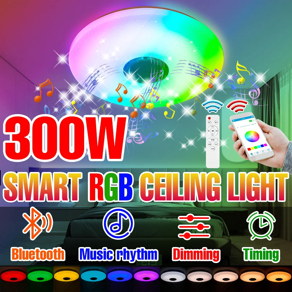 

220V RGB Smart Ceiling Light IR Remote Control Decorative Bulb RGB Dimmable Bluetooth Music Lamp 110V Lighting Chandelier 2835