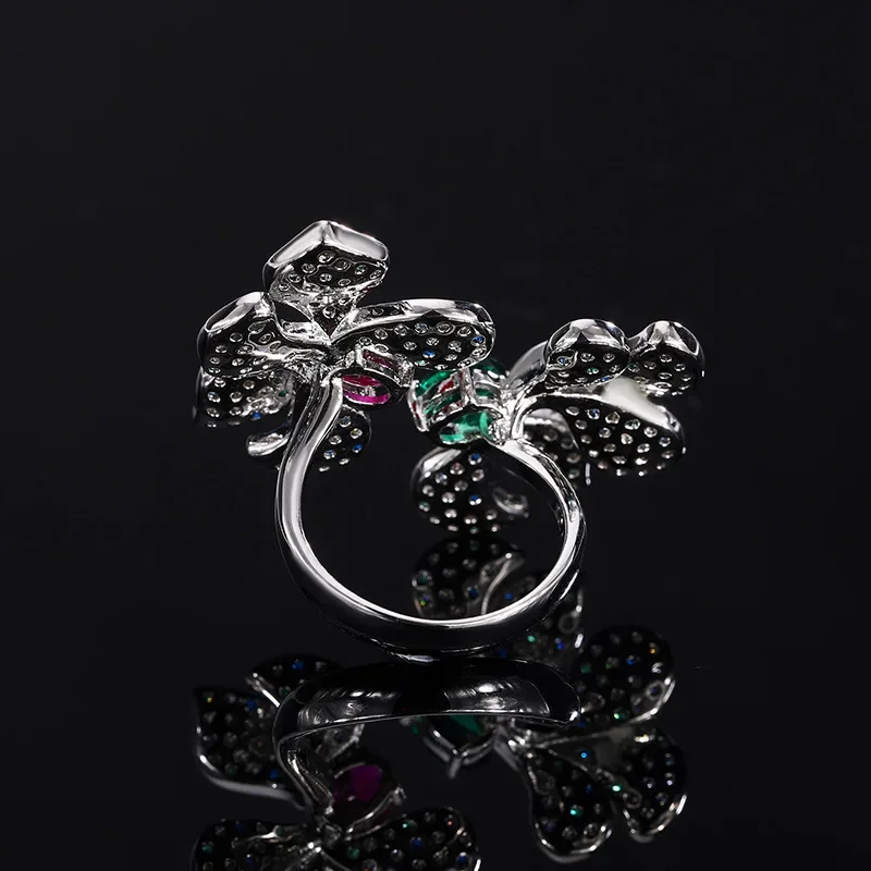 Jewelry S925 silver plated 18K gold Korean version ins trendy colorful treasure creative color ring main stone 6*8 women's ring
