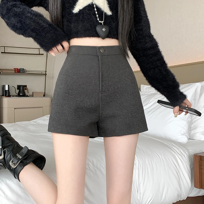 

Женские шерстяные шорты в корейском стиле с высокой талией и широкими штанинами трапециевидной формы, повседневные осенние уличные модные пикантные сапоги для девочек, брюки