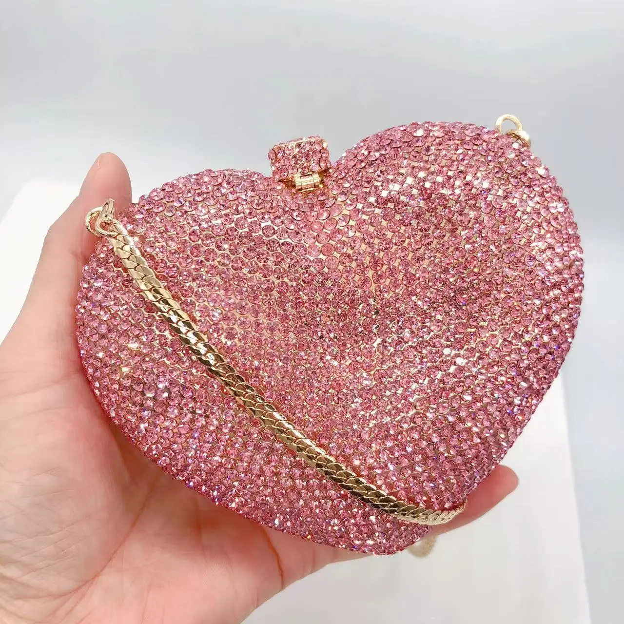 

Pink heart-shaped rhinestone bag, heart-shaped wallet, crystal handbag, party bag, women's bag