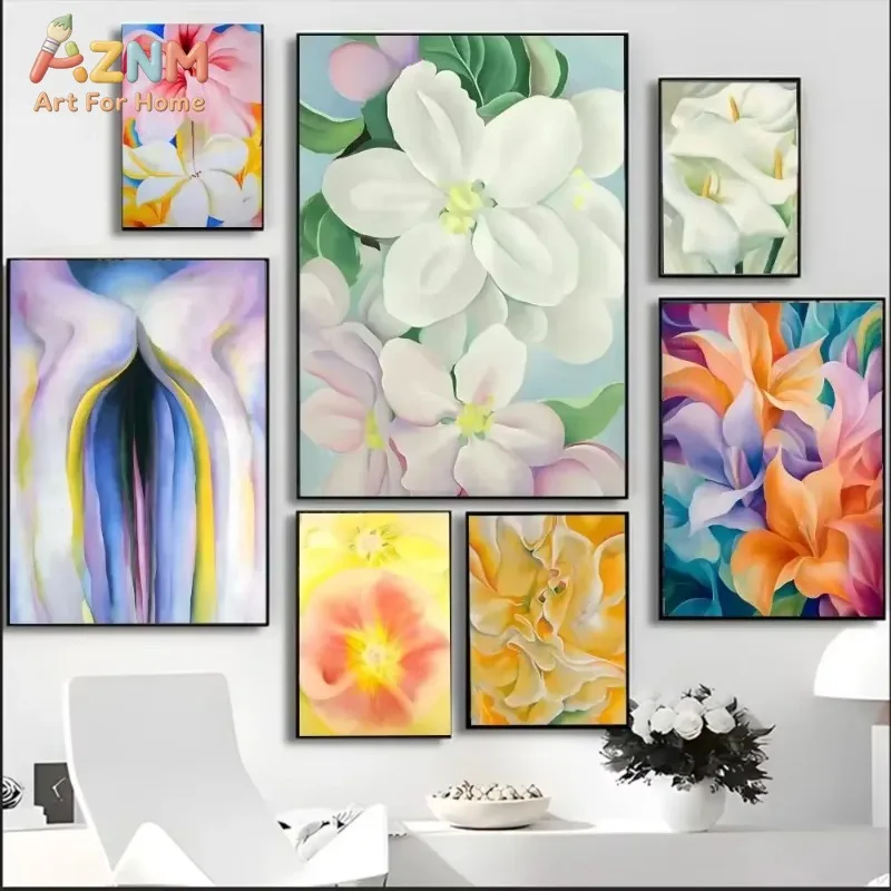 Georgia O Keeffe Flower Canvas Wall Art Abstract Floral Painting Poster Unframed Canvas Painting for Living Room Bedroom Home